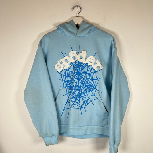 Sp5der Light Blue Rhinestone Hoodie Size M