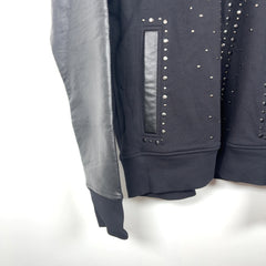 Robert Cavalli Studded Leather Sleeve Zip-Up Hoodie