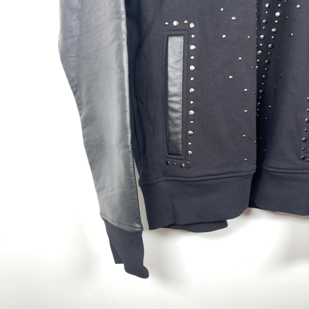 Robert Cavalli Studded Leather Sleeve Zip-Up Hoodie