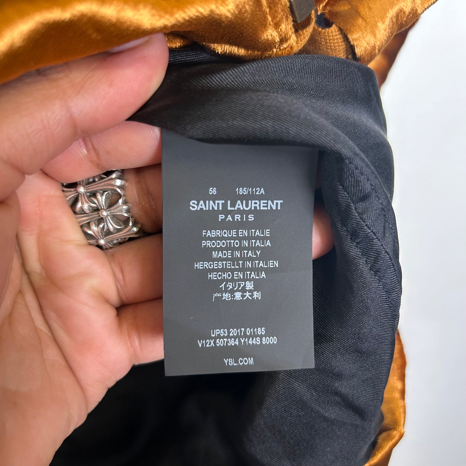 Saint Laurent Paris Liquid Gold Velvet Bomber Jacket Size 56