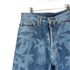 Palm Angels Lasered Palm Graphic Denim Jeans