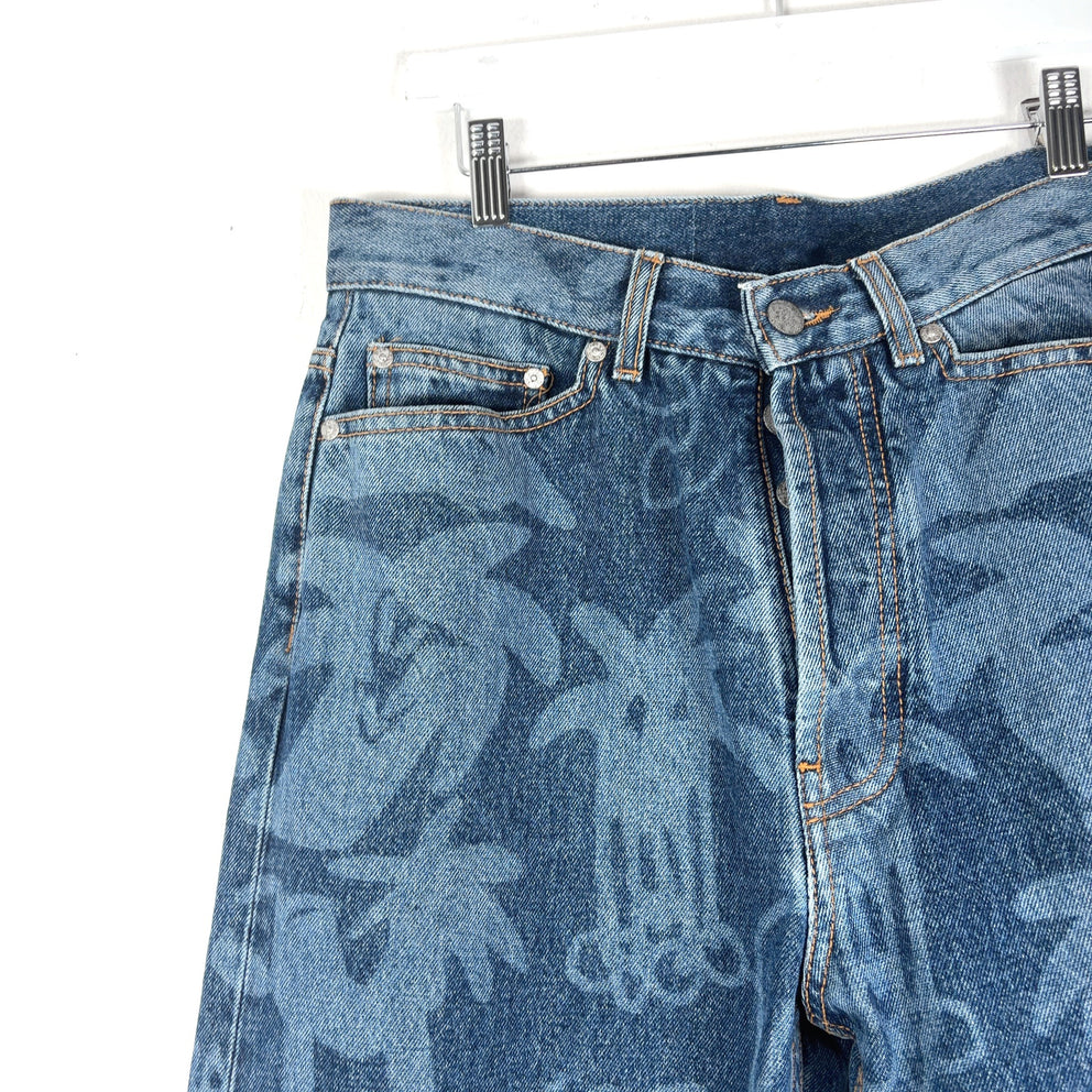 Palm Angels Lasered Palm Graphic Denim Jeans