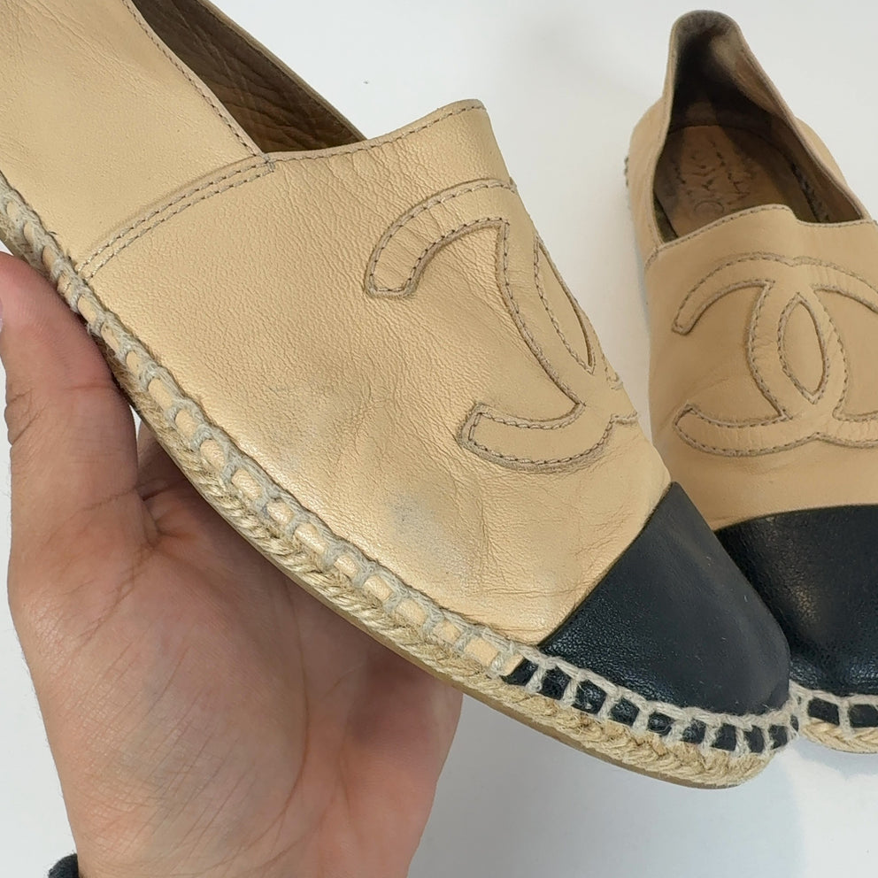 Chanel Leather Logo Espadrilles Flats