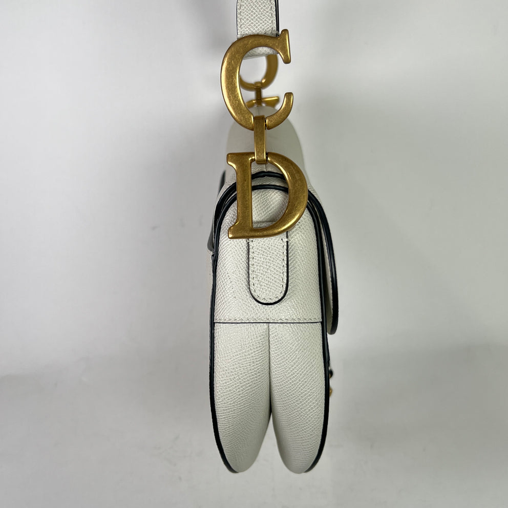 Dior Latte Grained Calfskin Medium Saddle Bag