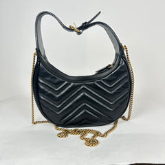 Gucci Black GG Marmont Mini Half Moon Hobo Bag