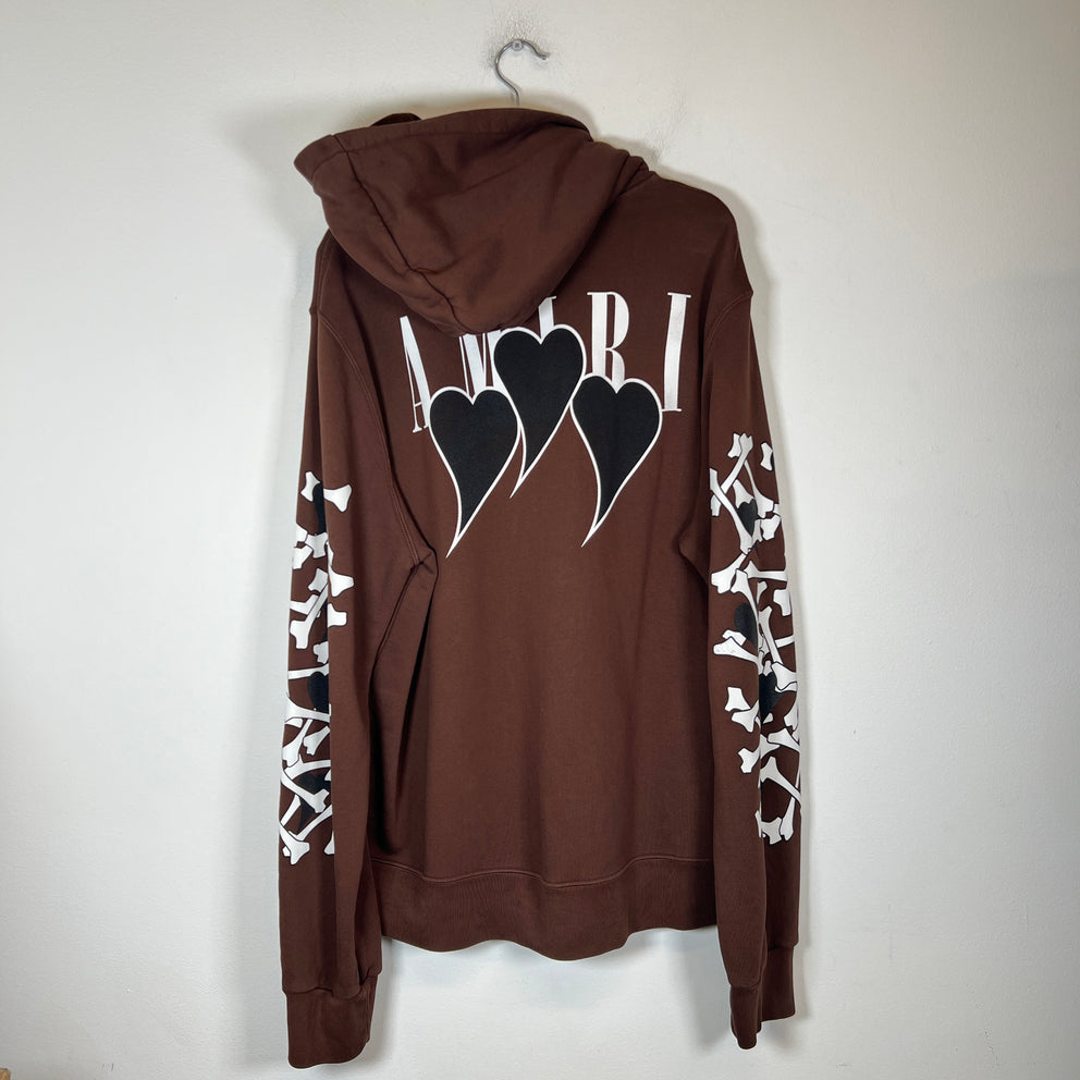 Amiri Brown 3 Hearts Bones Hoodie Size XXL
