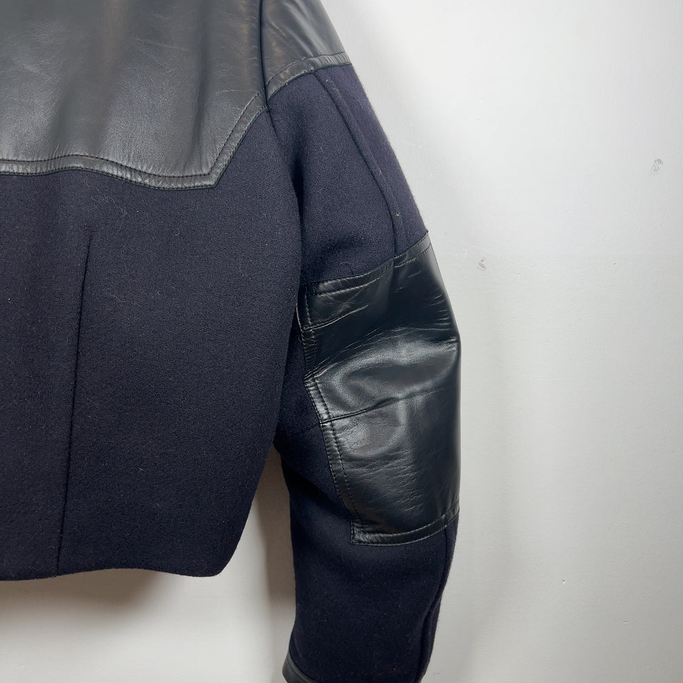 Prada Paneled Wool Down Lined Cropped Bomber Jacket