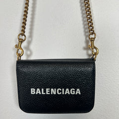 Balenciaga Black Leather Mini Wallet On Chain