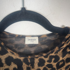 Saint Laurent Leopard Printed Ruched Mesh Mini Dress