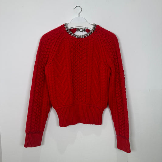 Bottega Veneta Open Back Cable Knit Red Sweater Size M