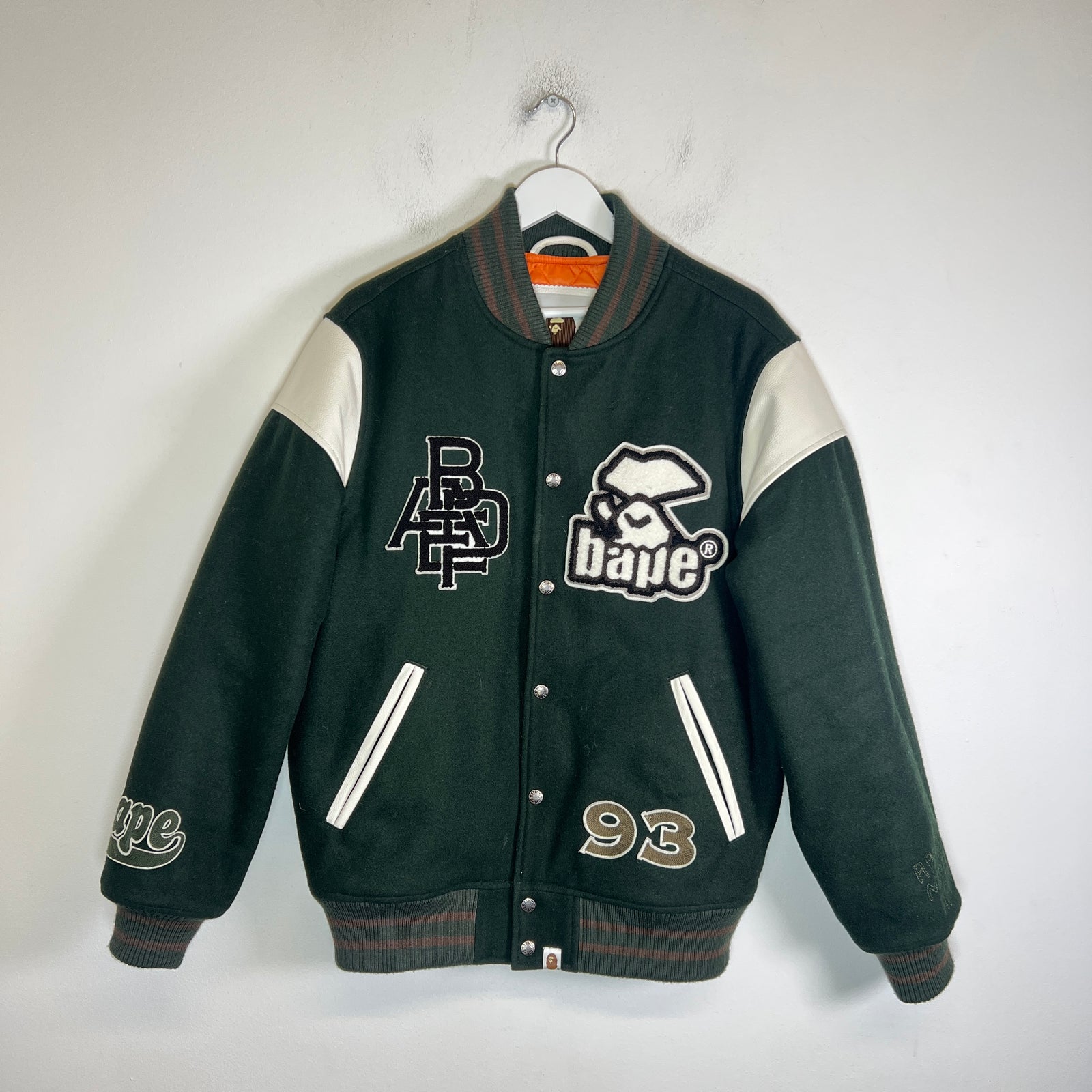 Bape Green Switch Shoulder Stadium Varsity Jacket Size L