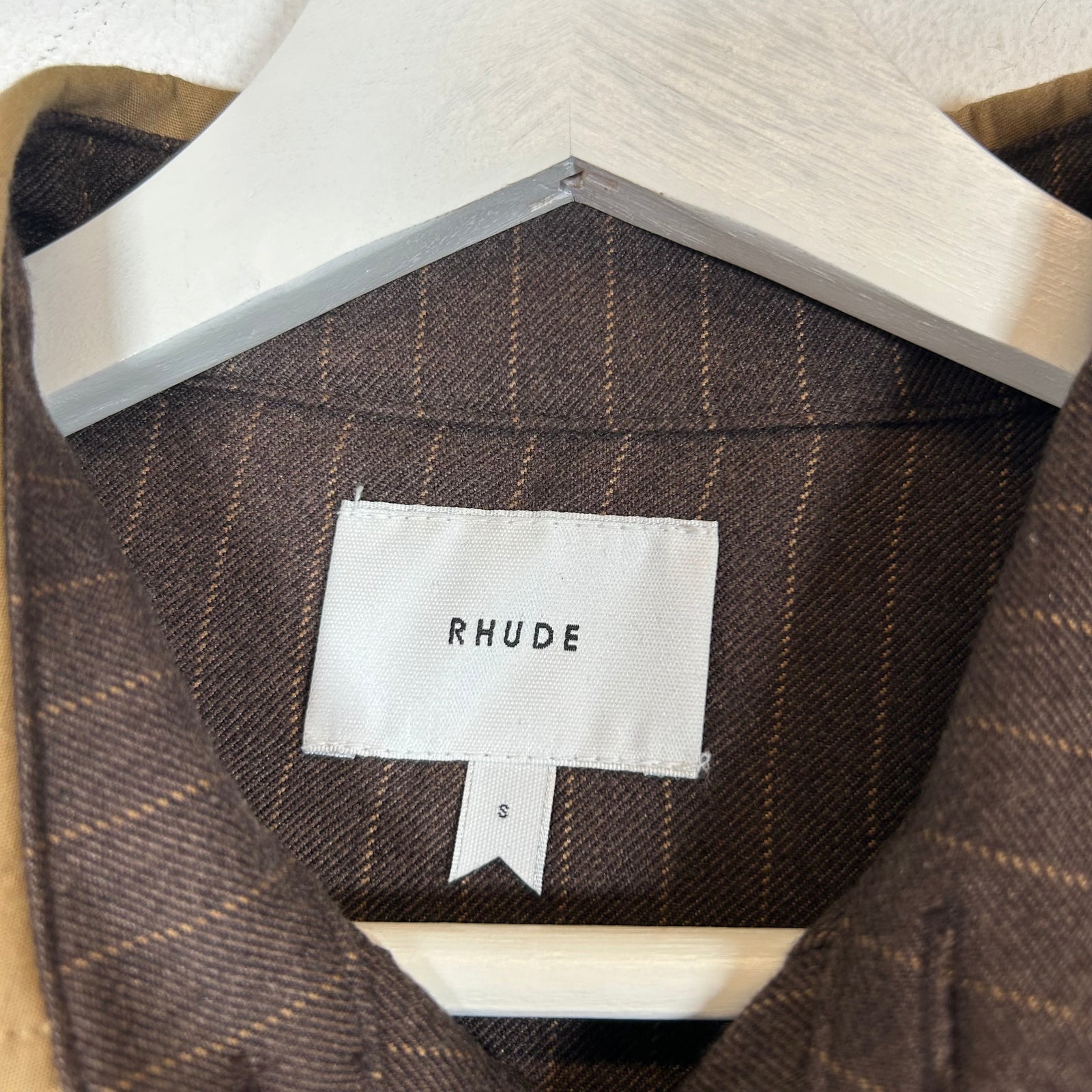 Rhude Brown Twill Stripe Mechanic Shirt Size S