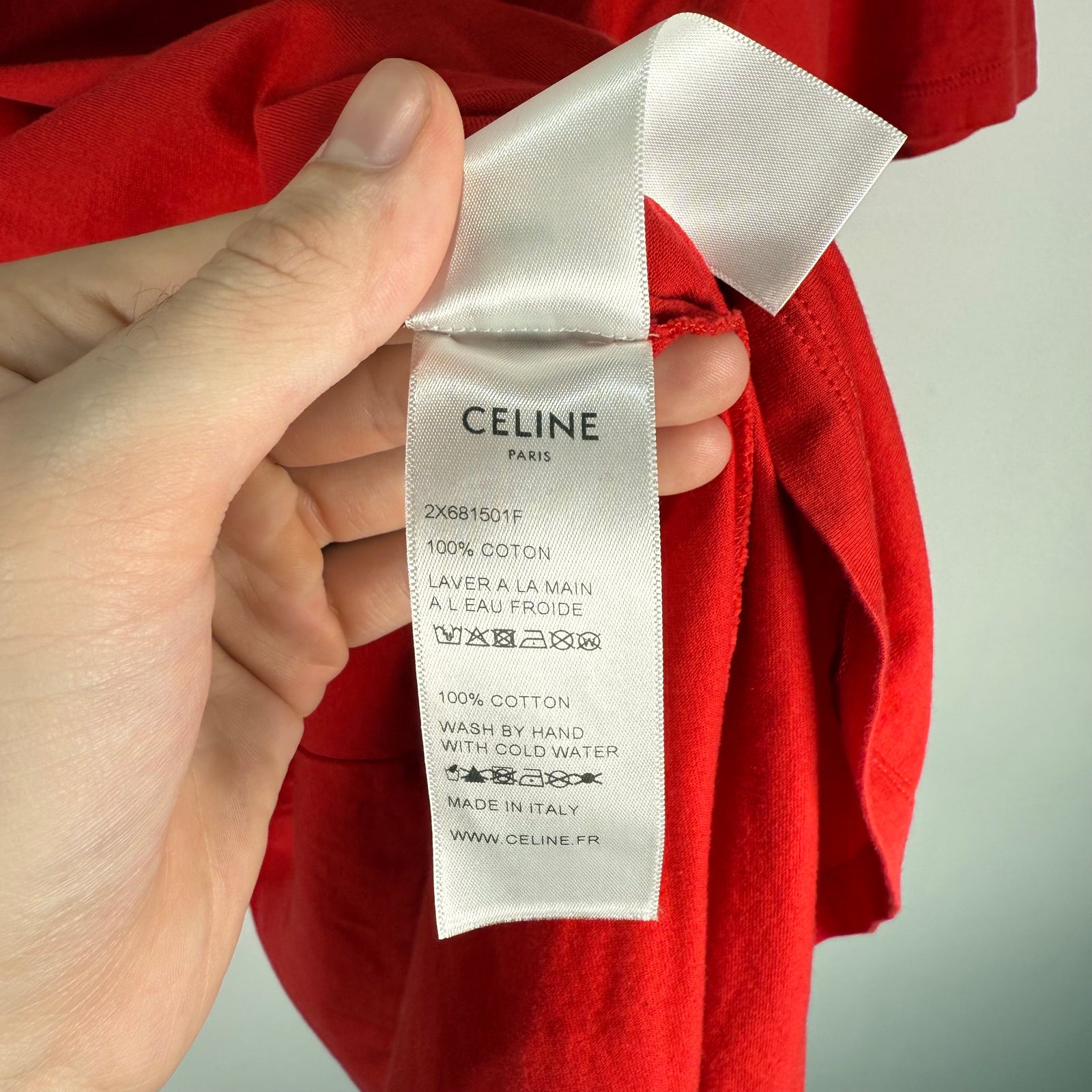 Celine Red/White Logo T-Shirt Size S