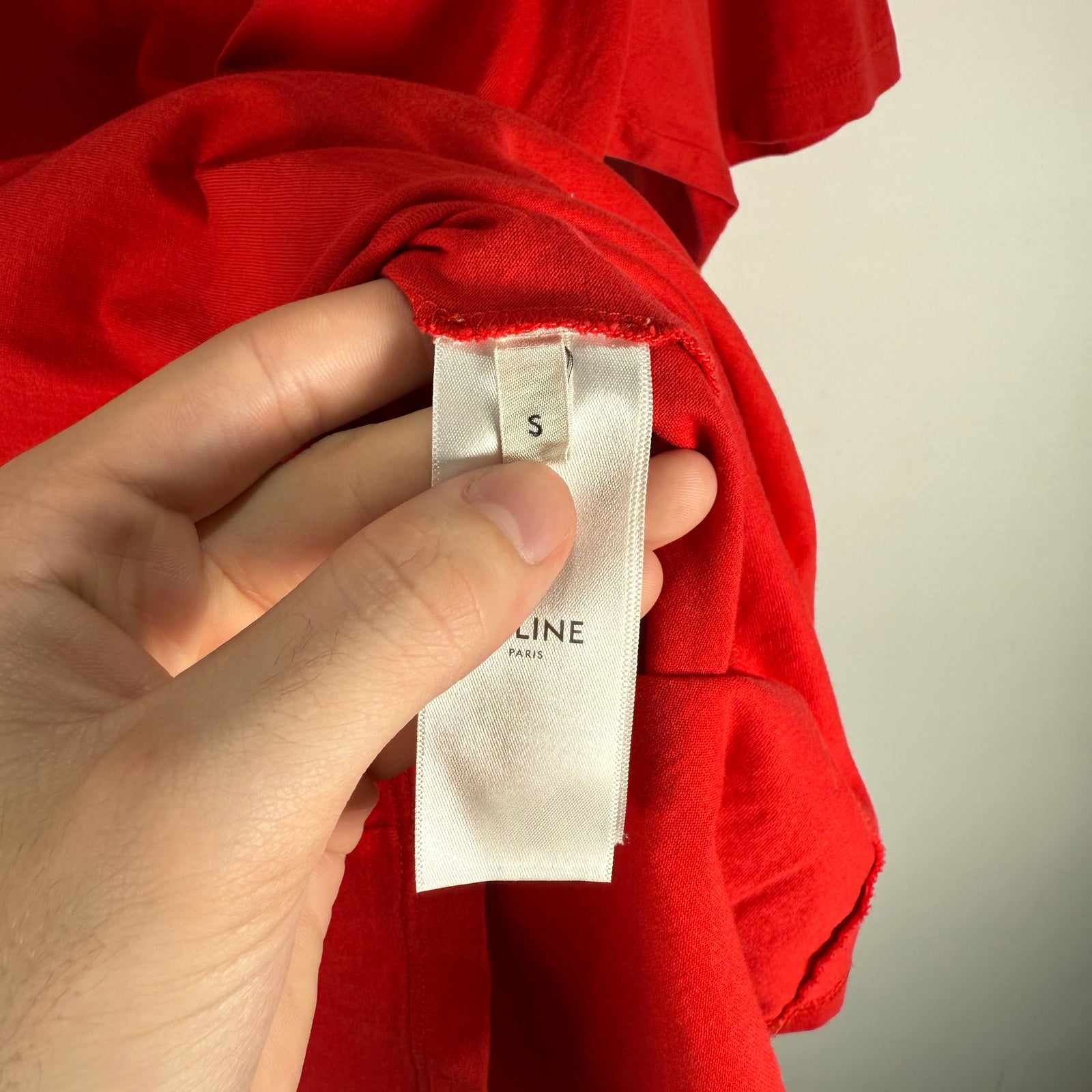 Celine Red/White Logo T-Shirt Size S
