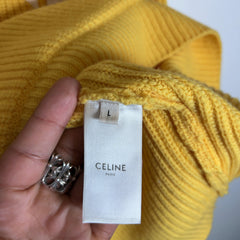 Celine Yellow Logo Ribbed-Wool Hoodie
