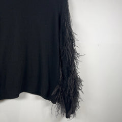Valentino Black Cashmere Knit Feather Sleeved Crewneck Size L