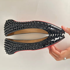 Christian Louboutin Black Patent Studded Flats Size 38