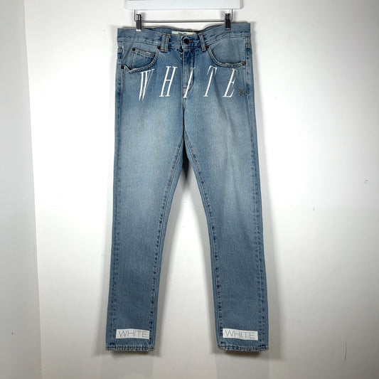 Off-White Striped Net Logo Jeans