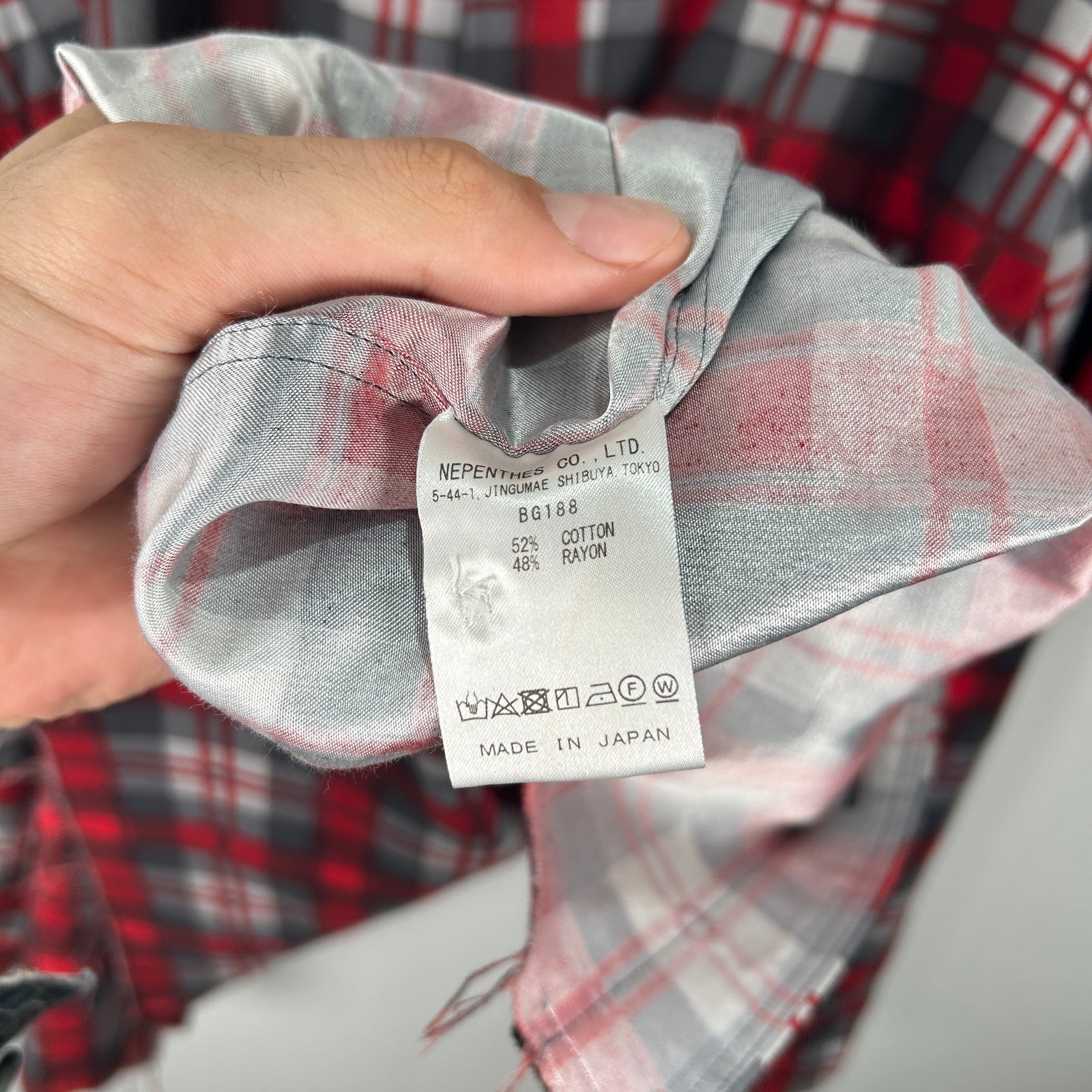 Needles Satin Lined Red Plaid Shirt Size XL