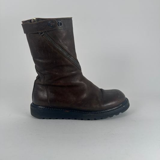 Rick Owens Spiral Cut Brown Leather Boots Size 41