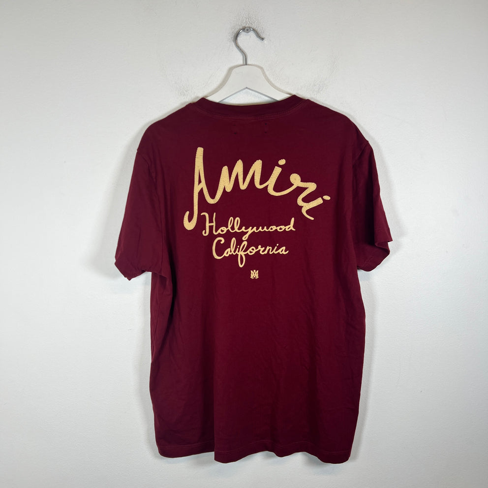 Amiri Burgundy Hollywood Logo T-Shirt Size L