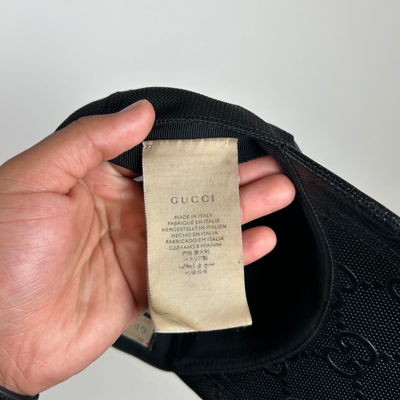 Gucci Black GG Monogram Leather Hat Size L