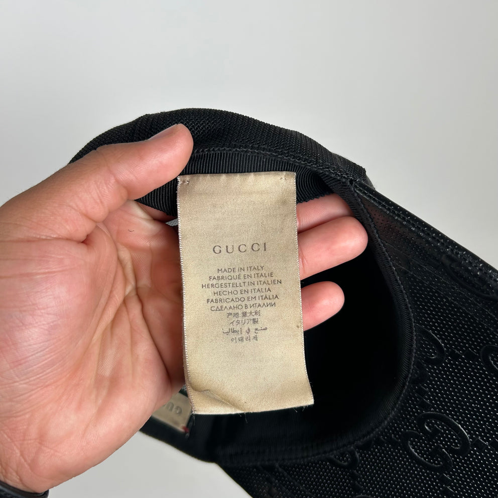 Gucci Black GG Monogram Leather Hat Size L