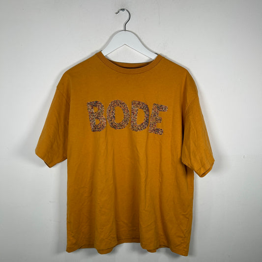 Bode Sequin Spell Out Logo Yellow T-Shirt Size XL