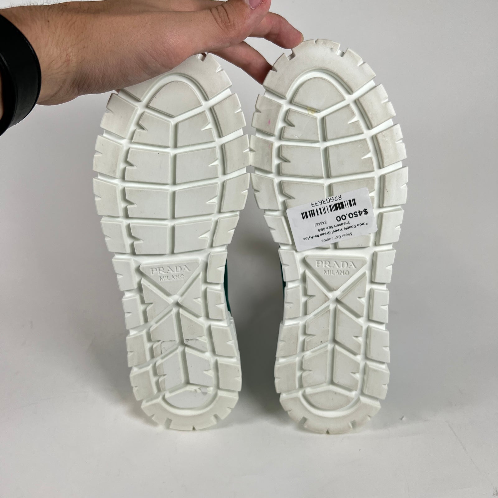Prada Double Wheel Green Re-Nylon Sneakers Size 38.5