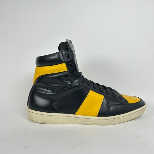 Saint Laurent Yellow/Black Court High Sneakers Size 8