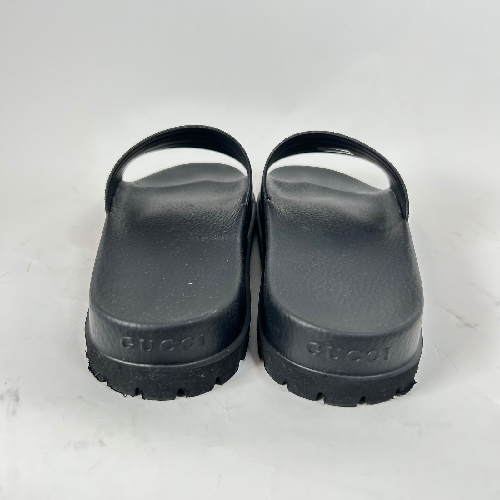 Gucci Black Rubber Web Slide Sandal Size GG 9