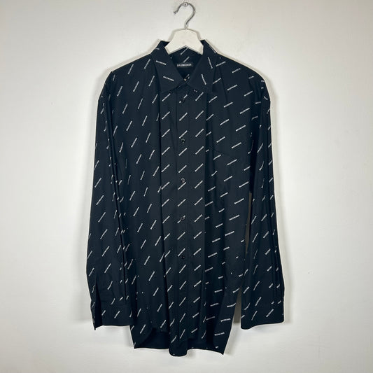 Balenciaga Black All Over Print Button Up Shirt Size M