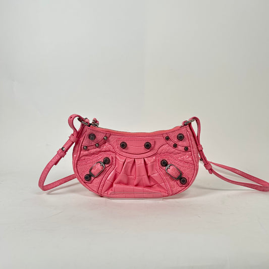 Balenciaga Pink Embossed Croc Le Cagole Mini