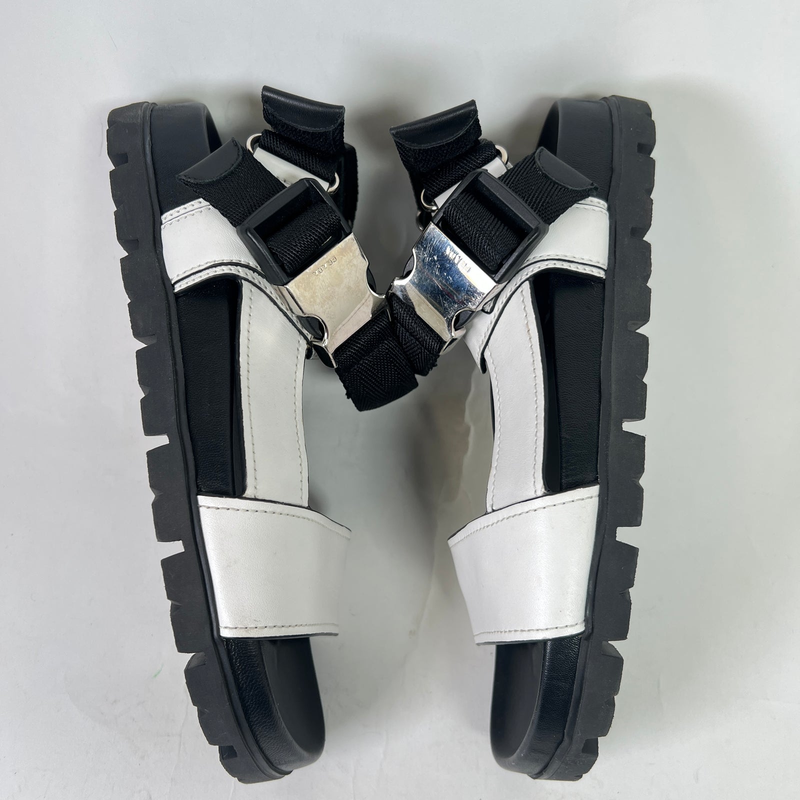 Prada Two-Tone Buckle Flat Sandals