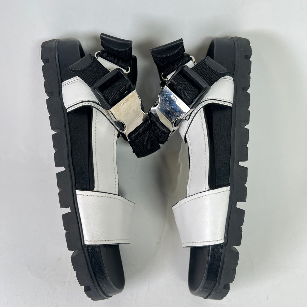 Prada Two-Tone Buckle Flat Sandals