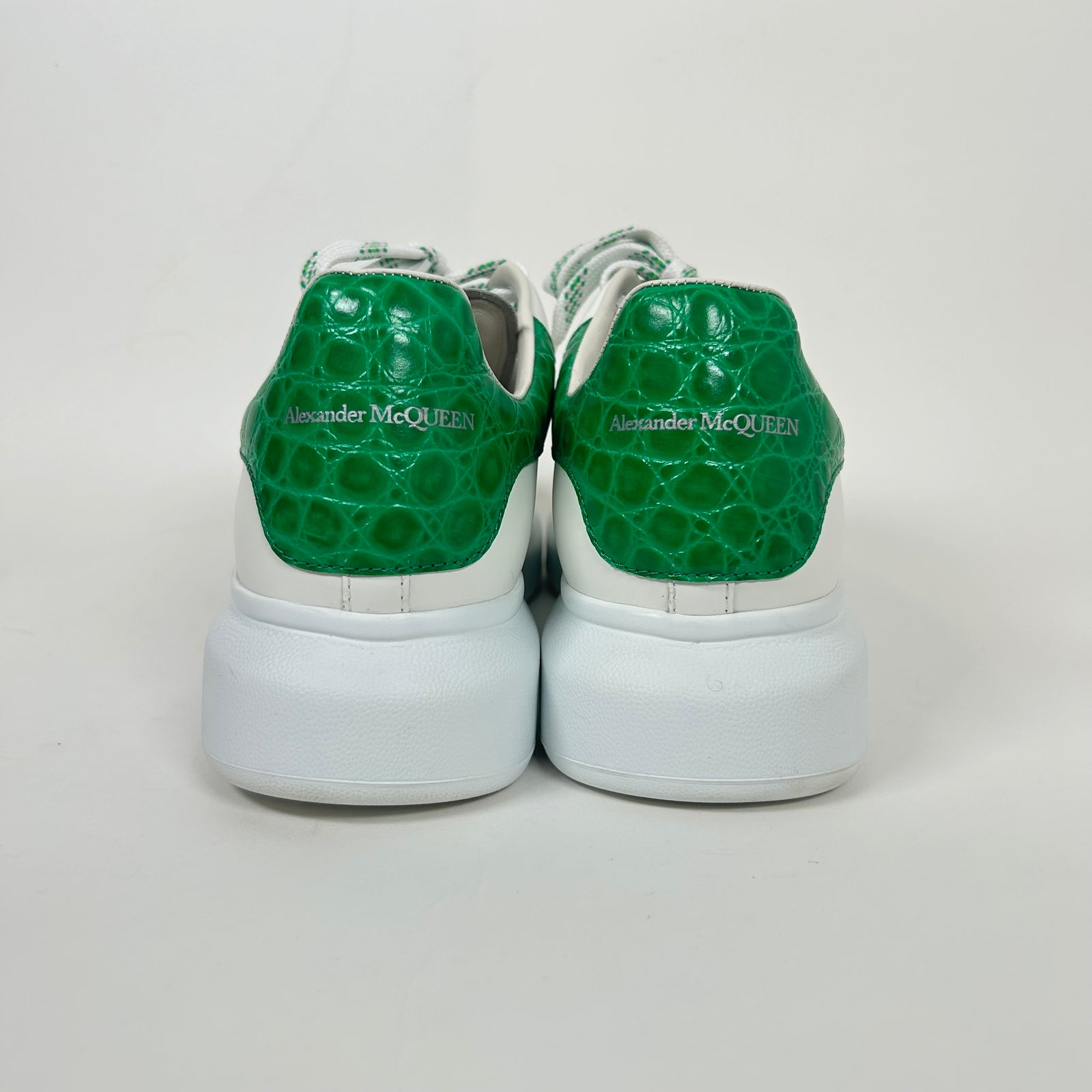 Alexander McQueen White/Green Croc Embossed Sneaker Size 43.5