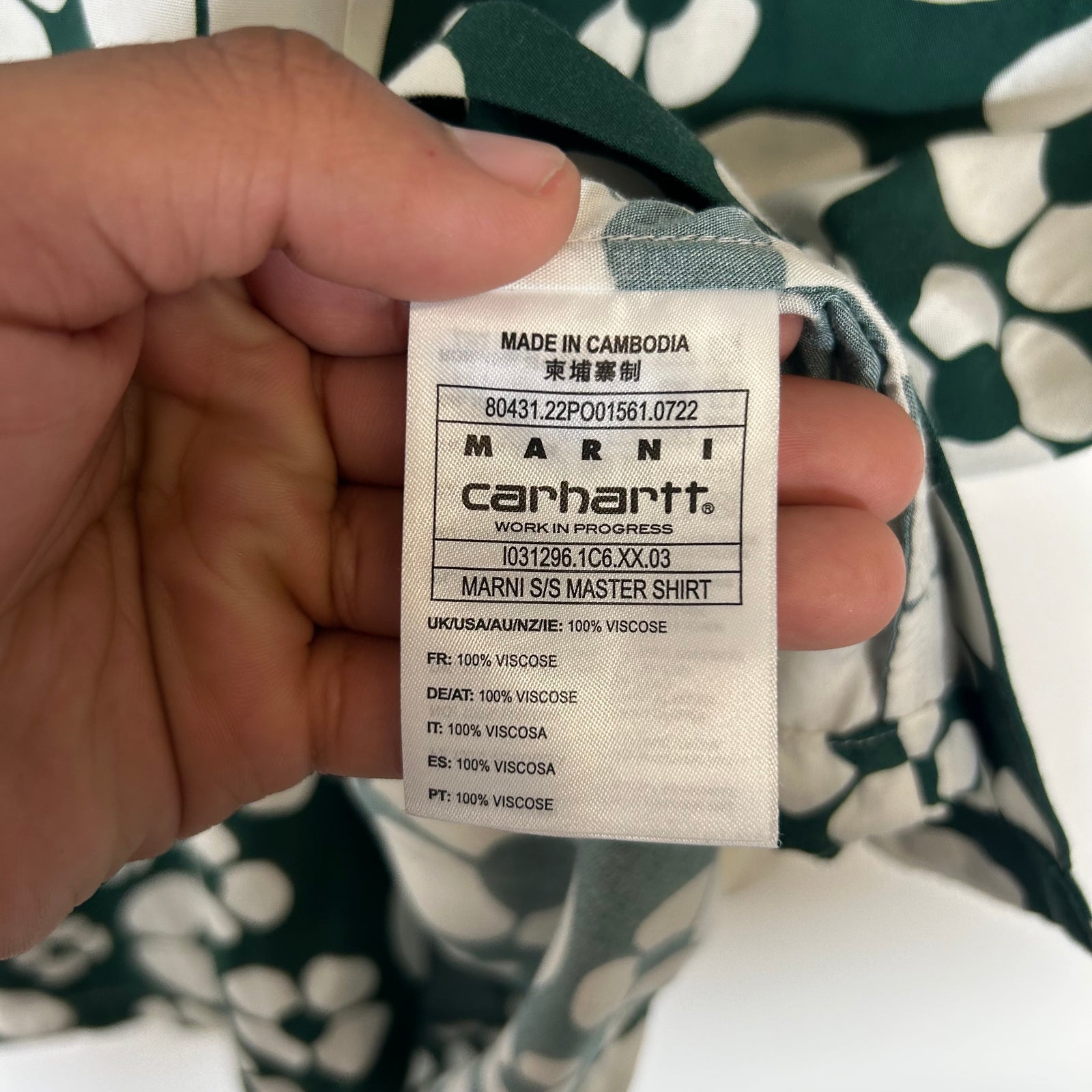 Marni x Carhartt WIP Green Poplin Floral Button-Up Shirt Size S