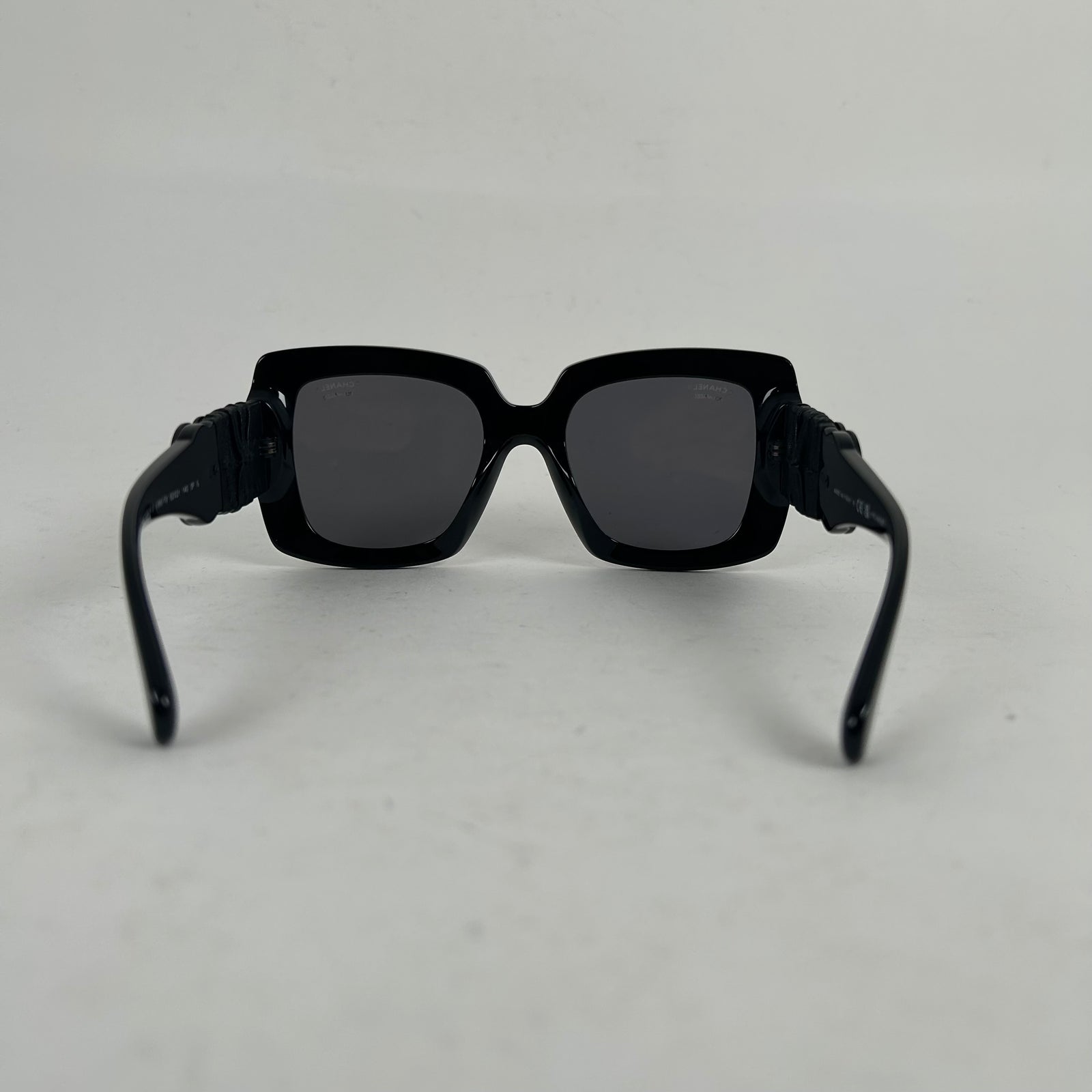 Chanel Black Acetate Calfskin Polarized Square Sunglasses