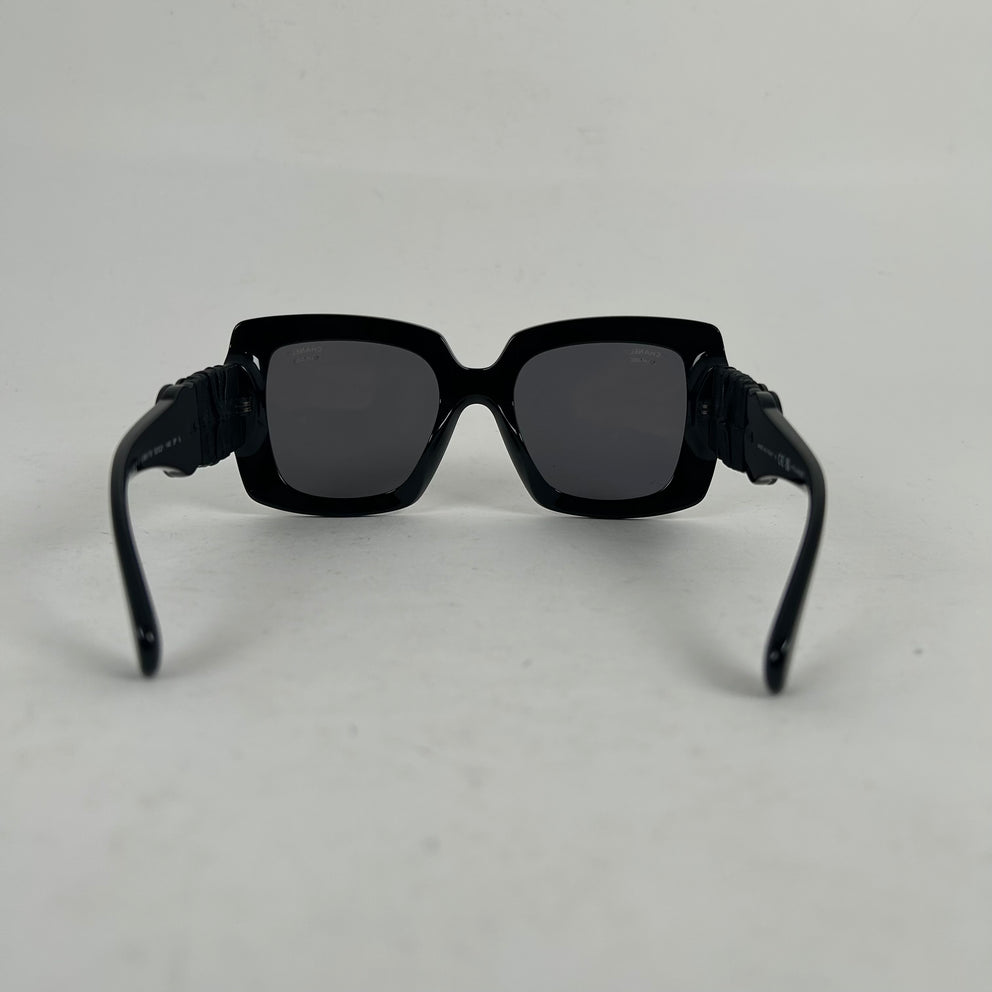 Chanel Black Acetate Calfskin Polarized Square Sunglasses