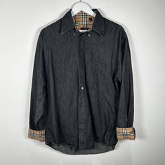 Burberry Plaid Cuff Grey Button Up Shirt Size M