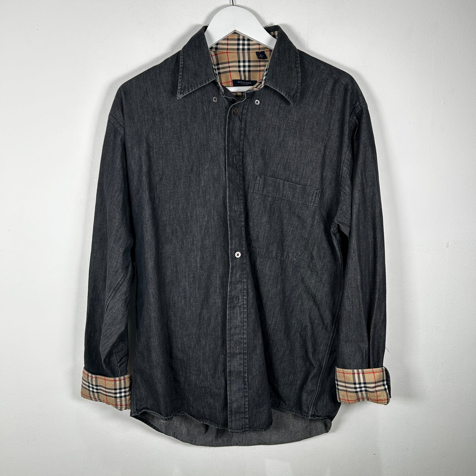 Burberry Plaid Cuff Grey Button Up Shirt Size M