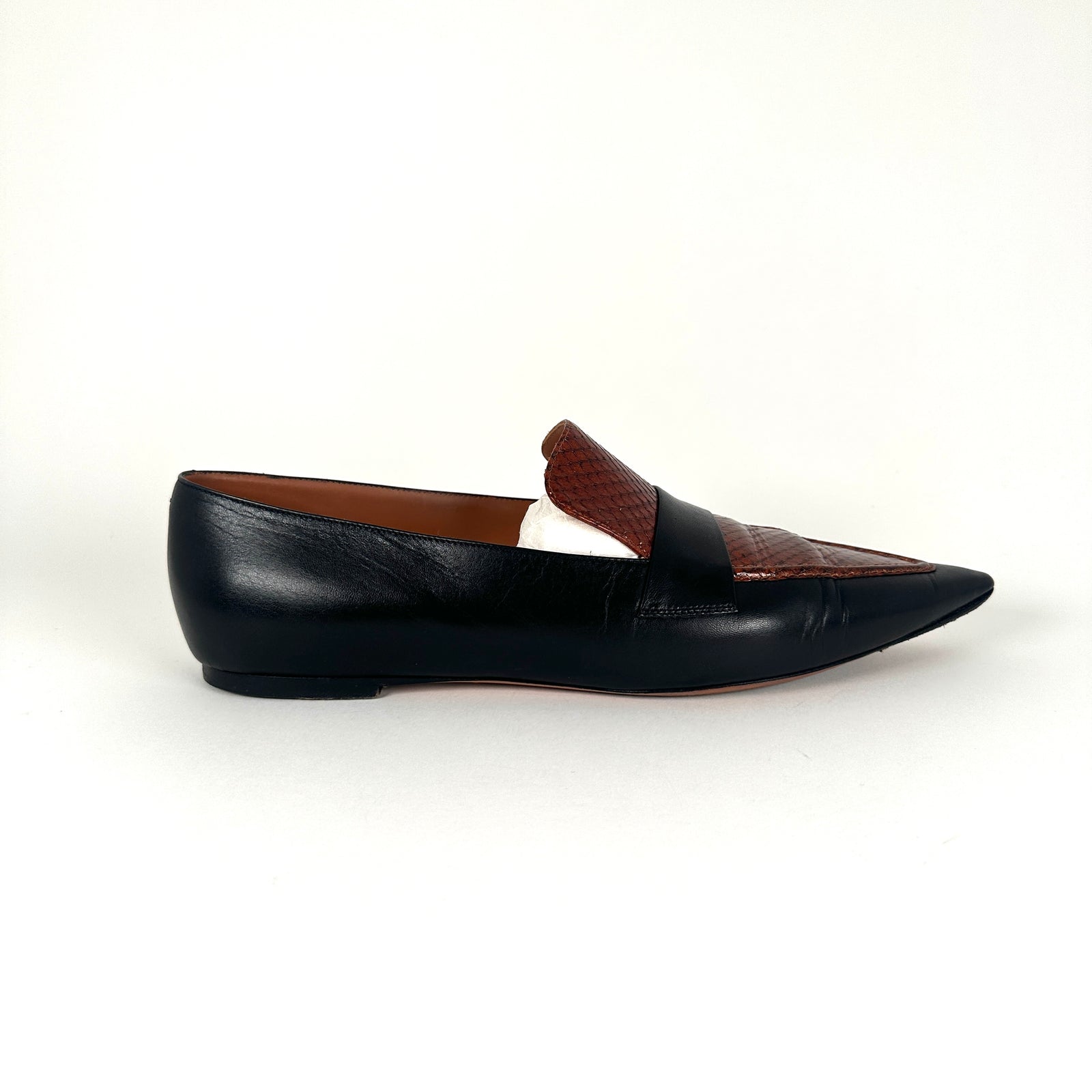 Celine Snakeskin Black Flat Loafers Size 40