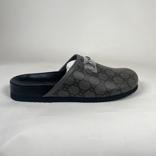 Gucci GG Supreme Grey Black Horsebit Mule Size 8