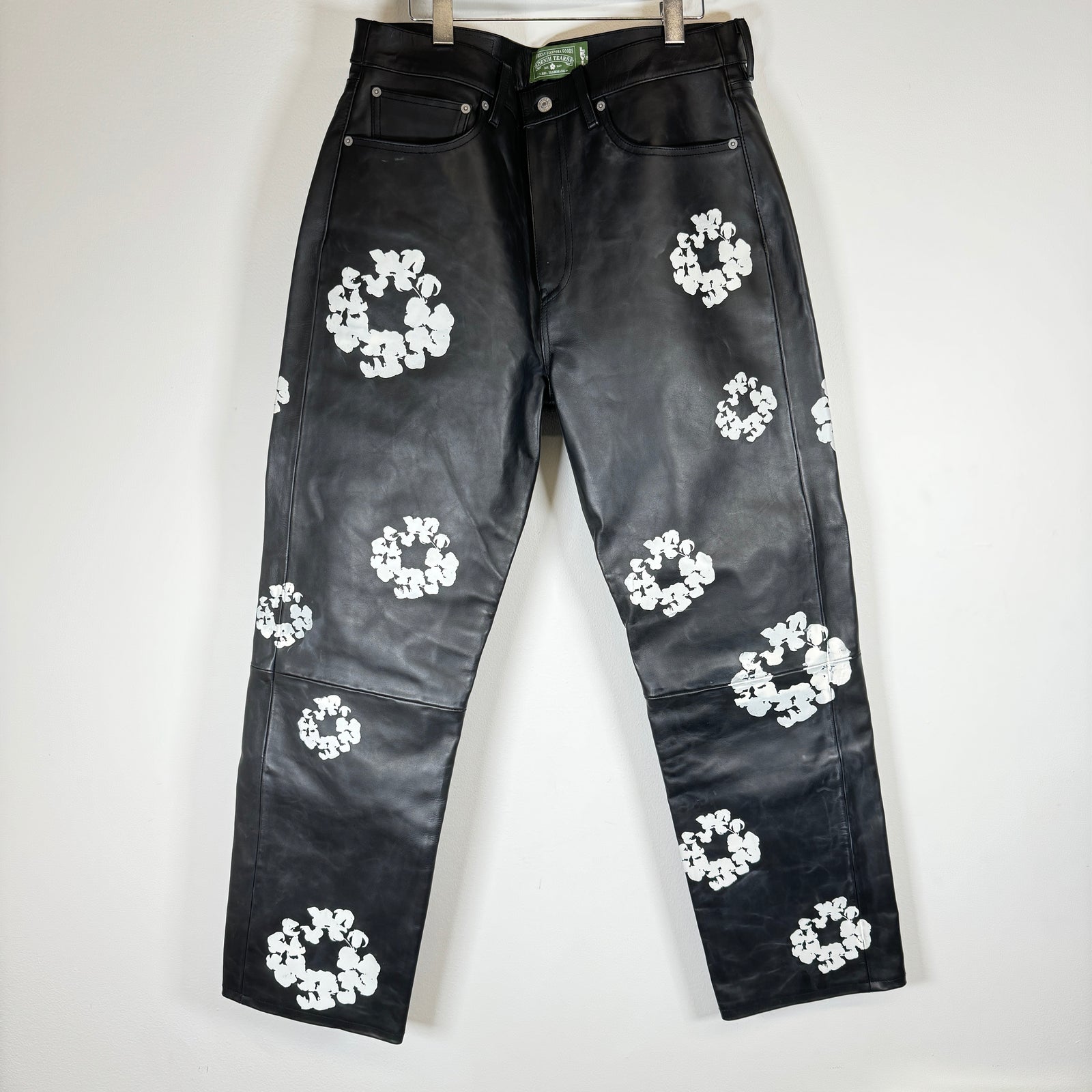 Denim Tears Black Leather Wreath Pants Size 36