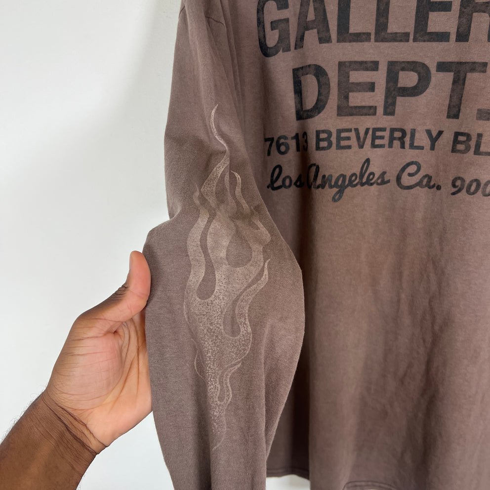 Gallery Dept Brown Flame Distressed Longsleeve Size L