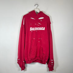 Balenciaga Red Destroyed Layered Hoodie Size XS