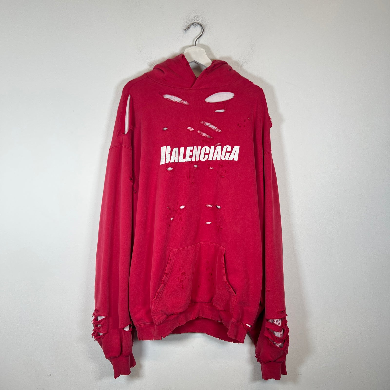 Balenciaga Red Destroyed Layered Hoodie Size XS