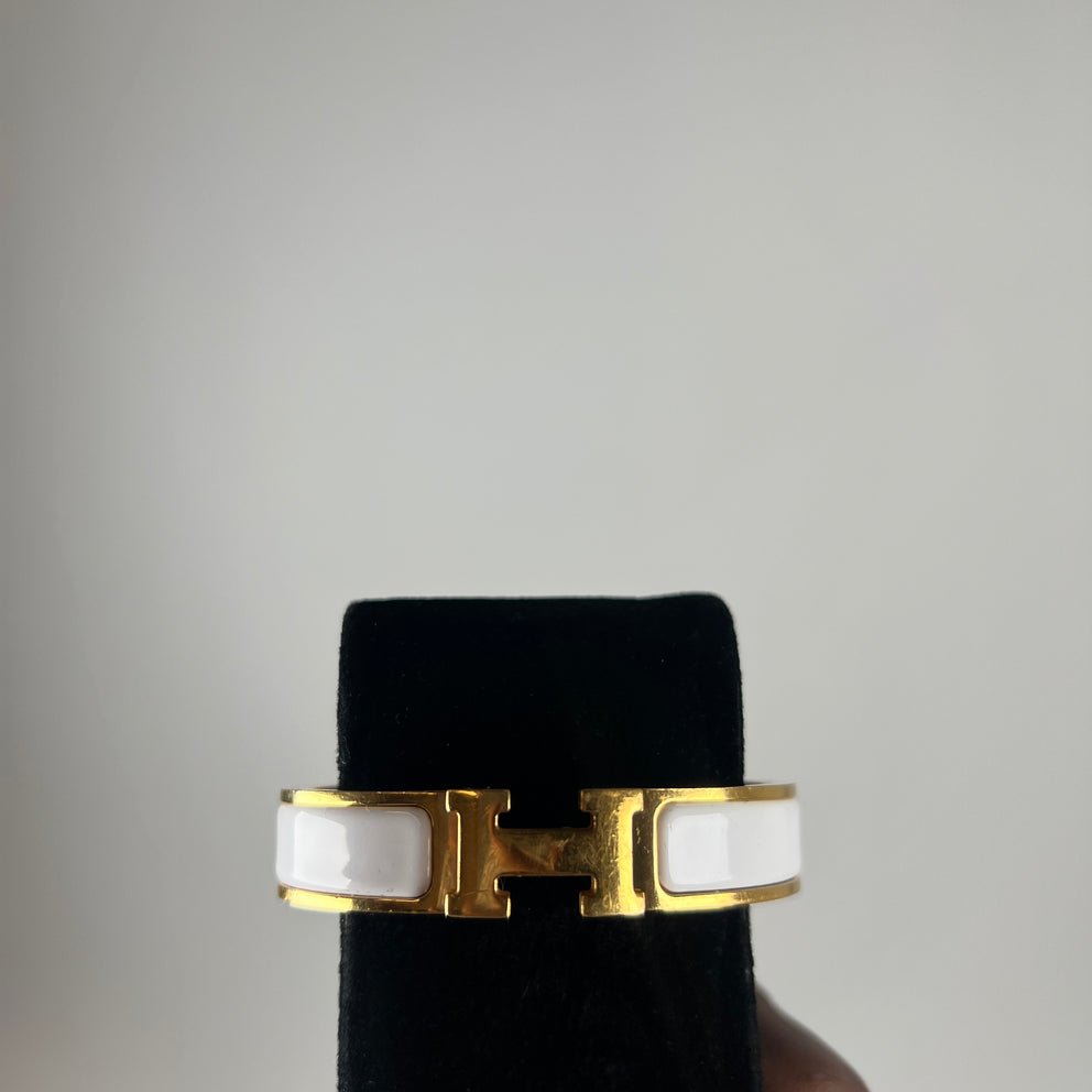 Hermes White Gold Clic H Bracelet