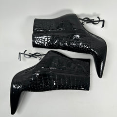 Saint Laurent Black Croc Embossed 'Opyum'  Ankle Boot Size 40