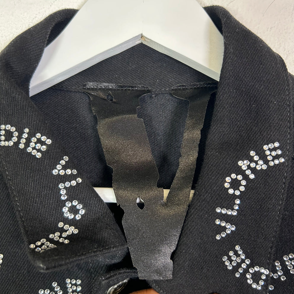 Vlone Black Rhinestone "Live Vlone Die Vlone" Jean Jacket Size L